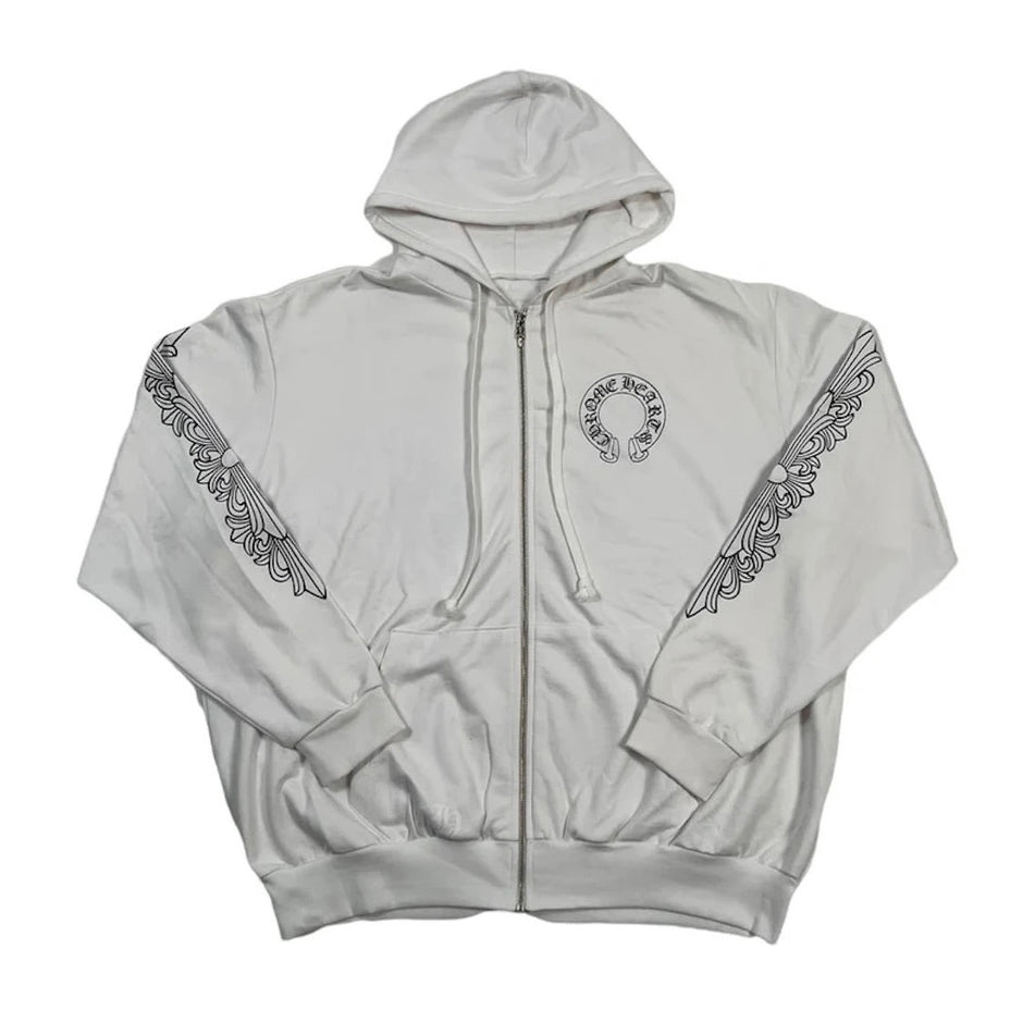 Chrome Hearts Horseshoe Floral Zip Up Hoodie White