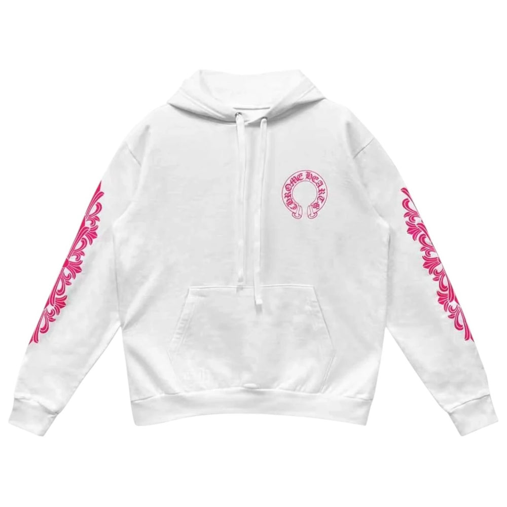 Chrome Hearts Pink Horseshoe Floral Sleeve Hoodie