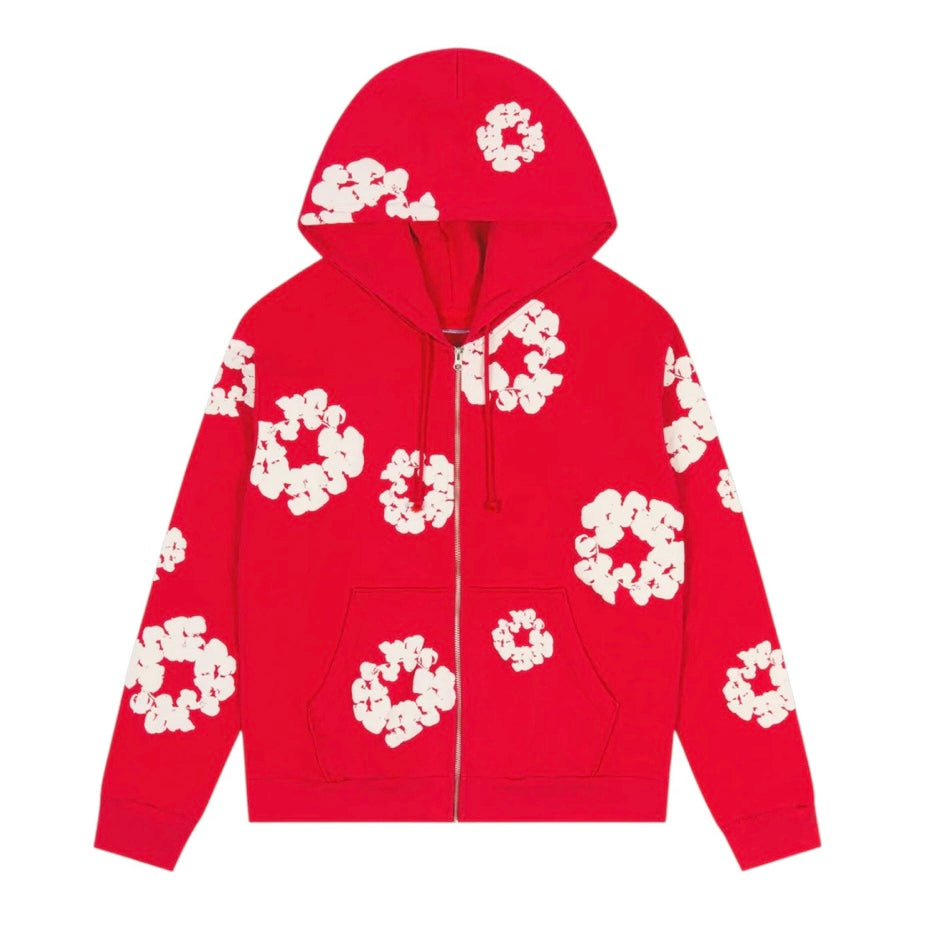Denim Tears Cotton Wreath Zip Hoodie Red
