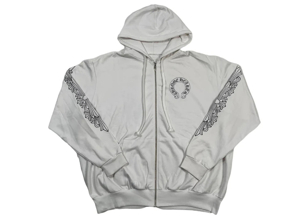 Chrome Hearts Horseshoe Floral Zip Up Hoodie White