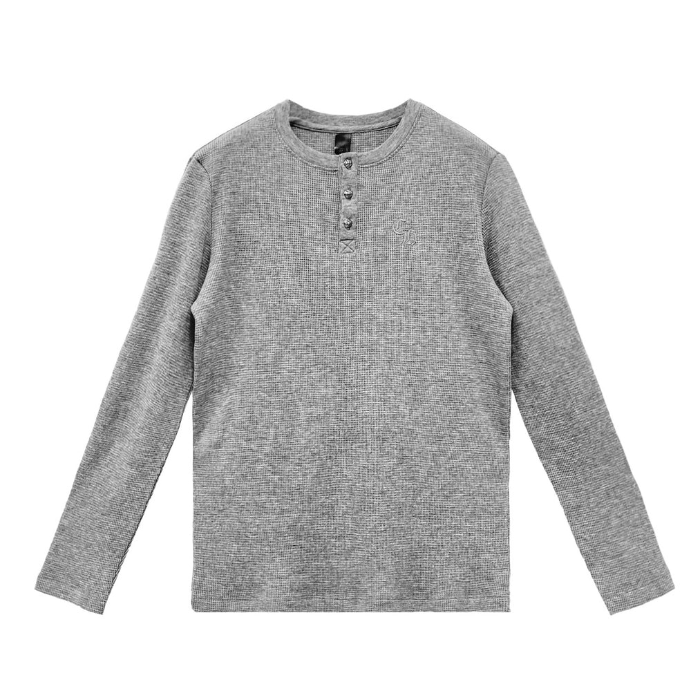 Chrome Hearts CH Logo Waffle Thermal Grey Long Sleeve Henley Shirt