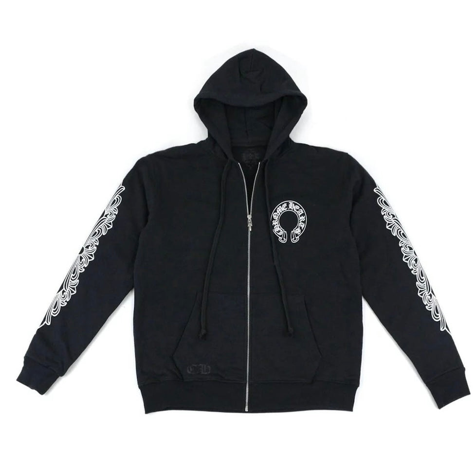 Chrome Hearts Horseshoe Floral Cross Sleeve Zip Up Hoodie Black