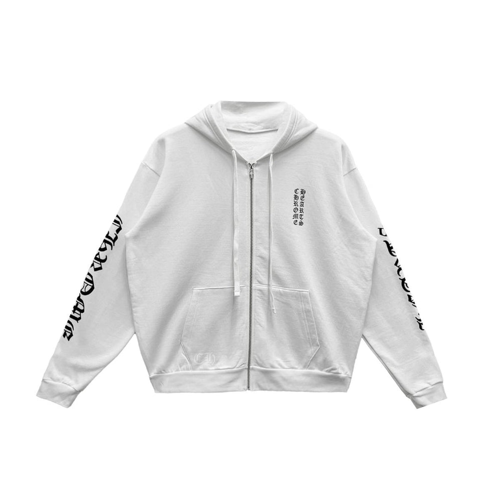 Chrome Hearts Monogram Vertical Logo White Zip Up Hoodie