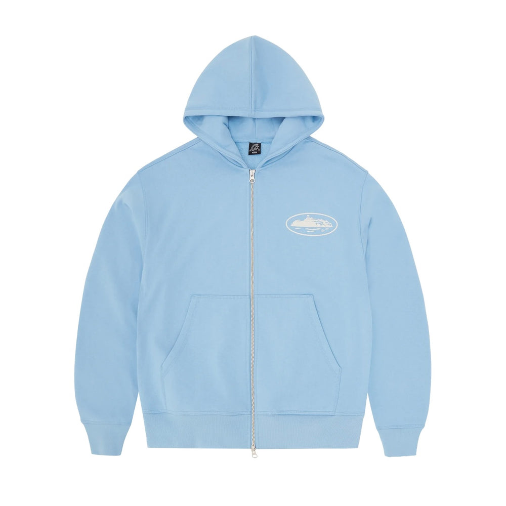 Corteiz Island Puff Print Zip Hoodie Baby Blue