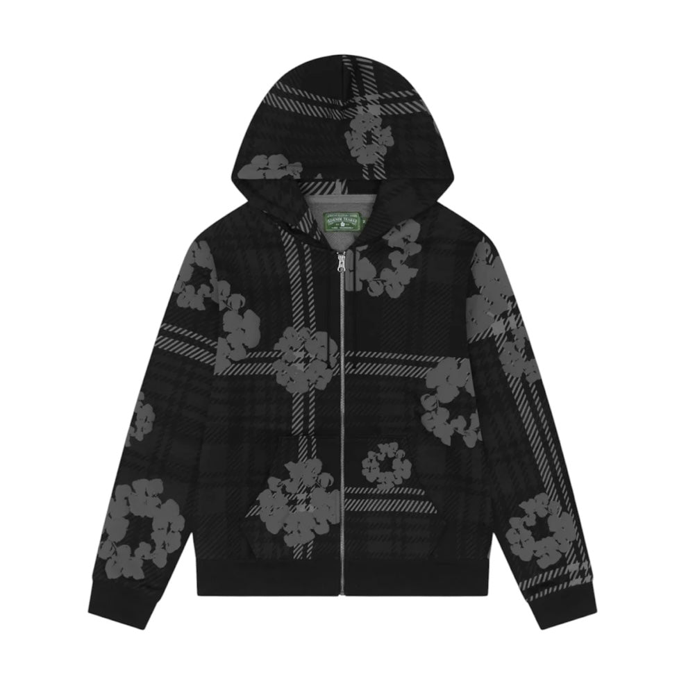 Denim Tears Plaid Cotton Wreath Zip Hoodie Black