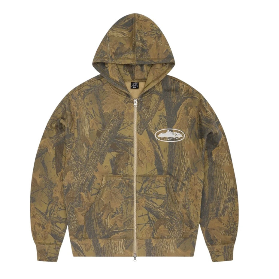 Corteiz Island Puff Print Zip Hoodie Forest Camo