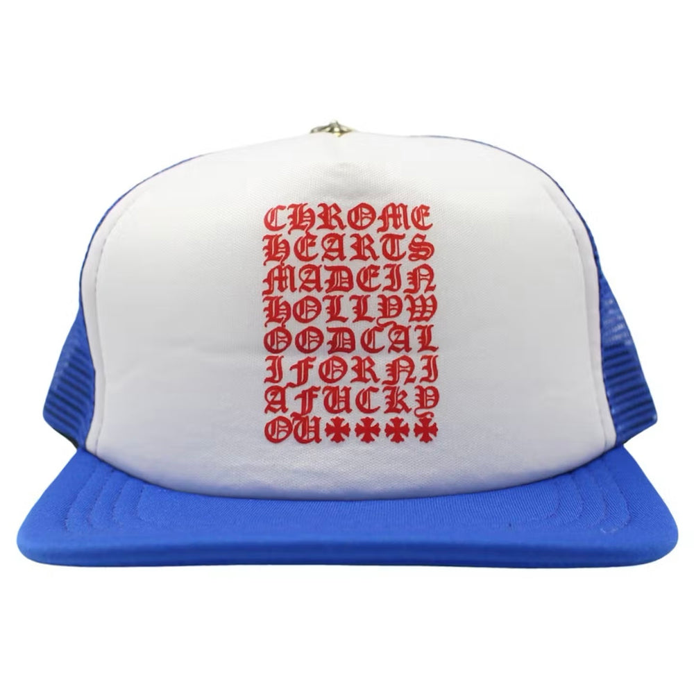 Chrome Hearts Eyechart Trucker Hat Blue/White/Red