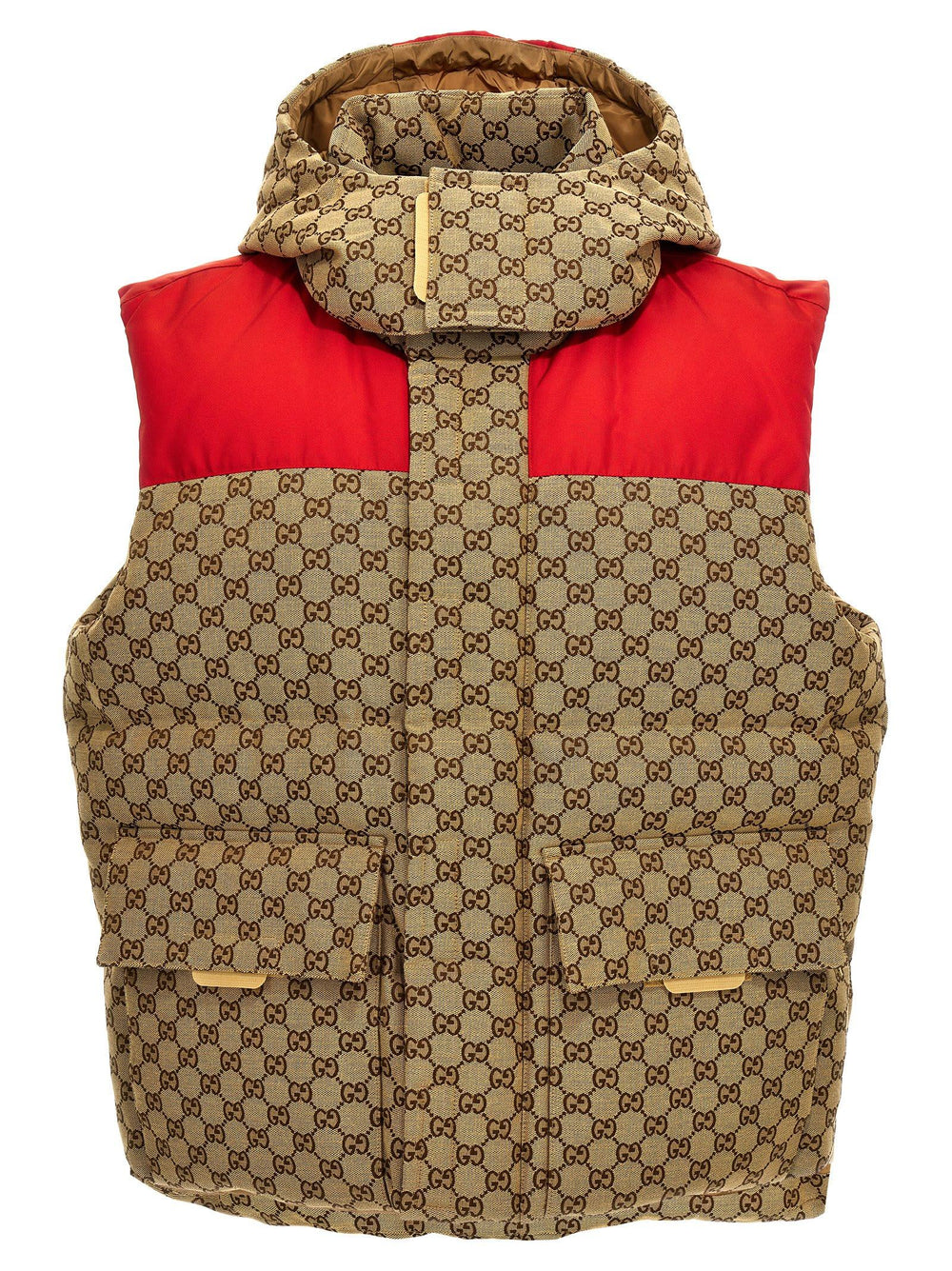 Gucci Red GG Jacquard Hooded Down Vest