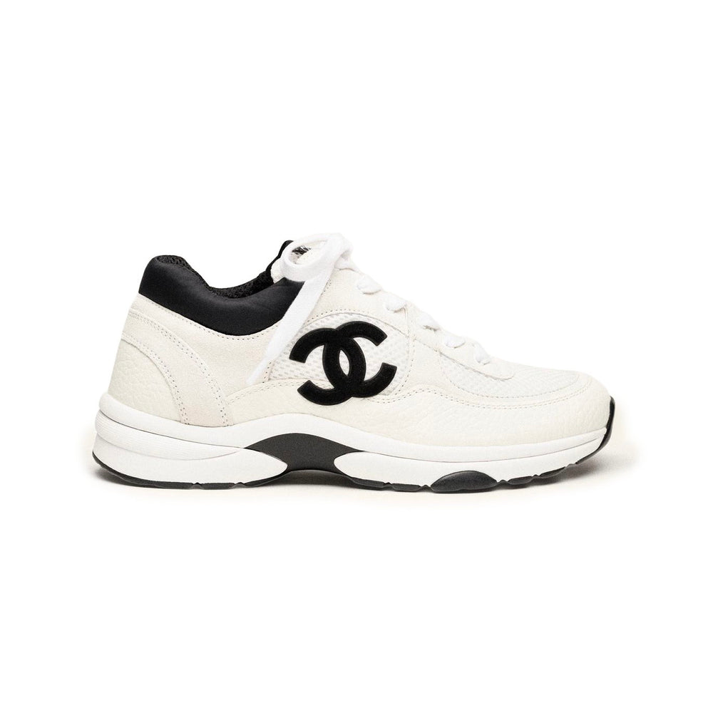 Chanel Low Top Trainer Suede White Black