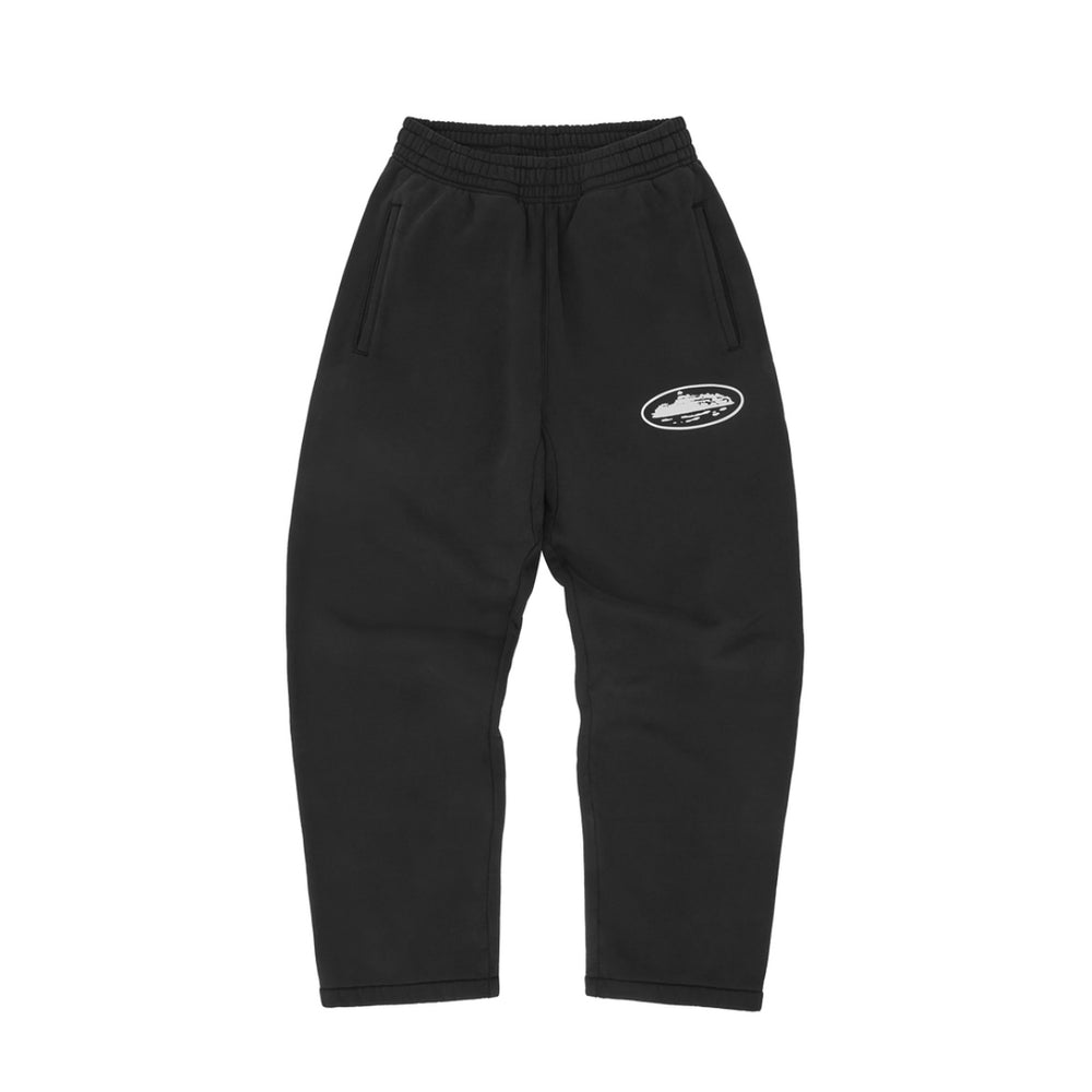 Corteiz Island Puff Print Open Hem Pants Black