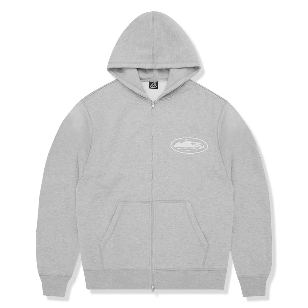 Corteiz Island Puff Print Zip Hoodie Grey