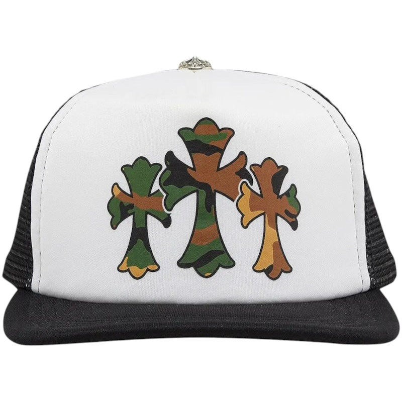 Chrome Hearts Camo Triple Cross Trucker Hat Black/White