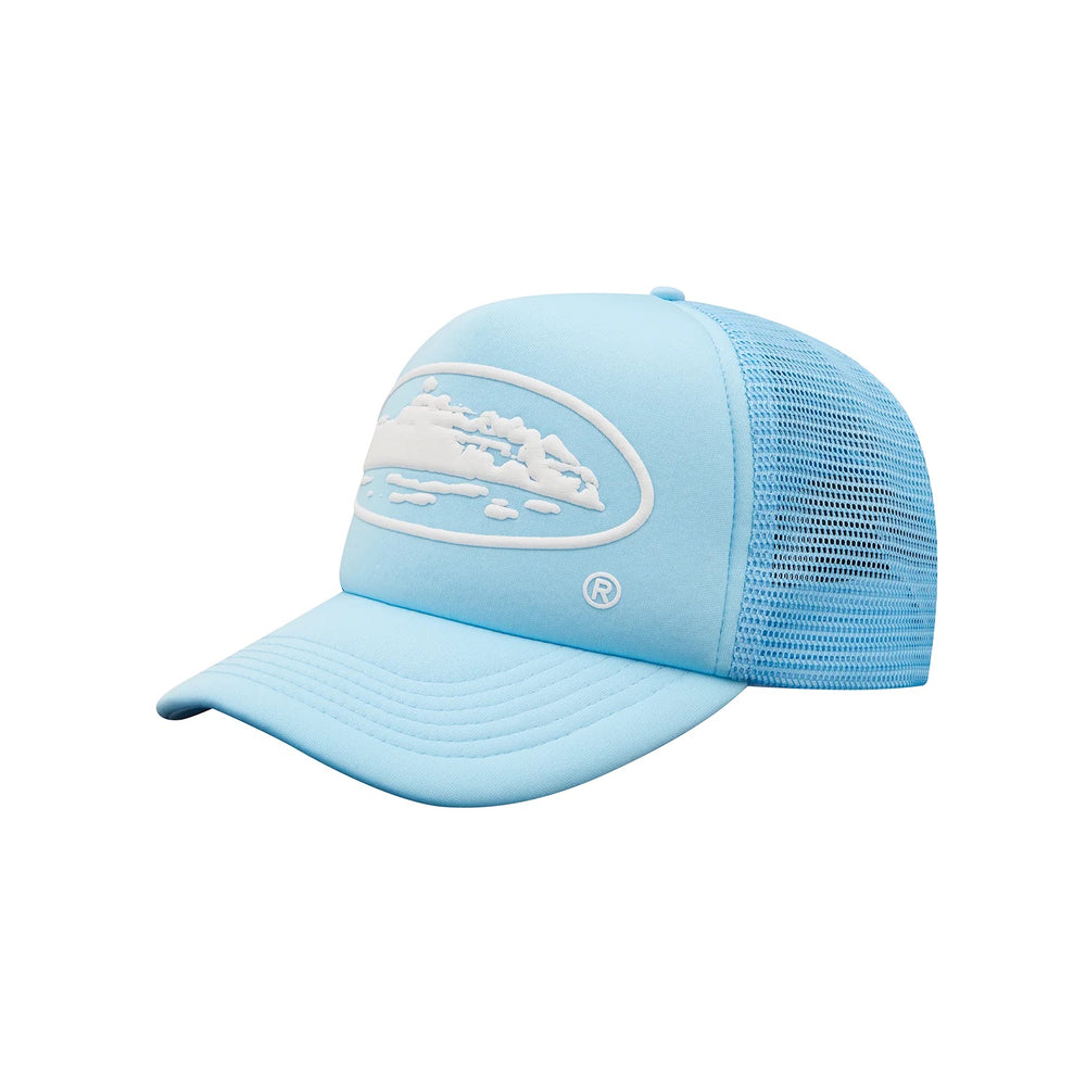 Corteiz Alcatraz Puff Print Trucker Hat Baby Blue