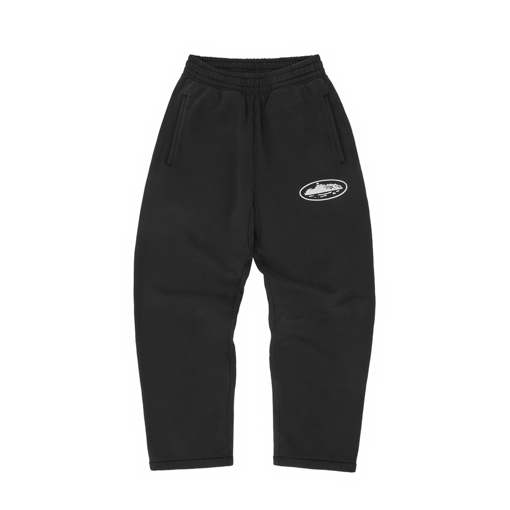 Corteiz Island Puff Print Open Hem Pants Black