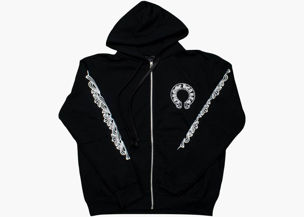 Chrome Hearts Horseshoe Floral Cross Sleeve Zip Up Hoodie Black