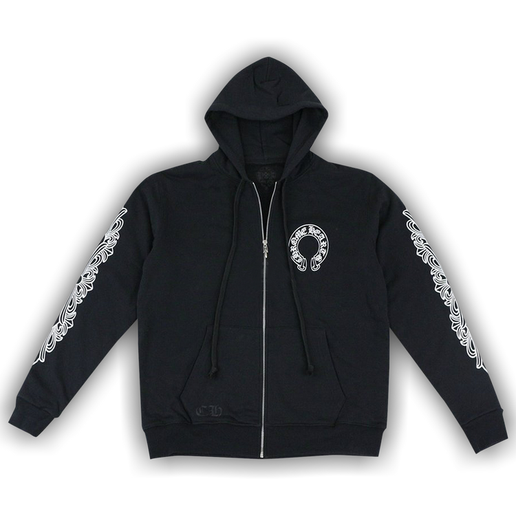 Chrome Hearts Horseshoe Floral Cross Sleeve Zip Up Hoodie Black