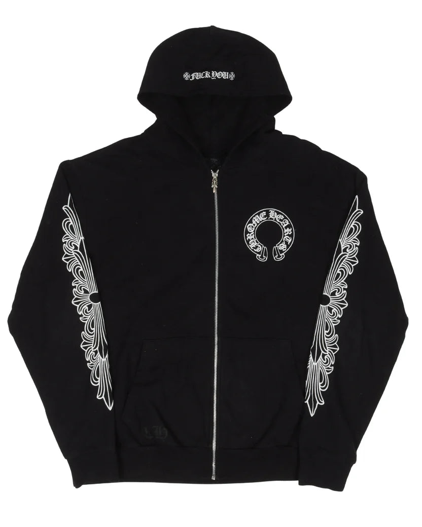 Chrome Hearts Floral Horseshoe Fuck You Zip Hoodie (USED)