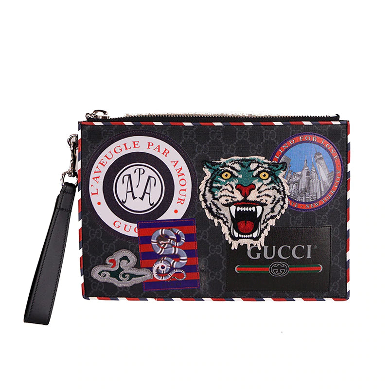 Gucci Noir GG Suprême Canvas Night Courrier Sac d'embrayage