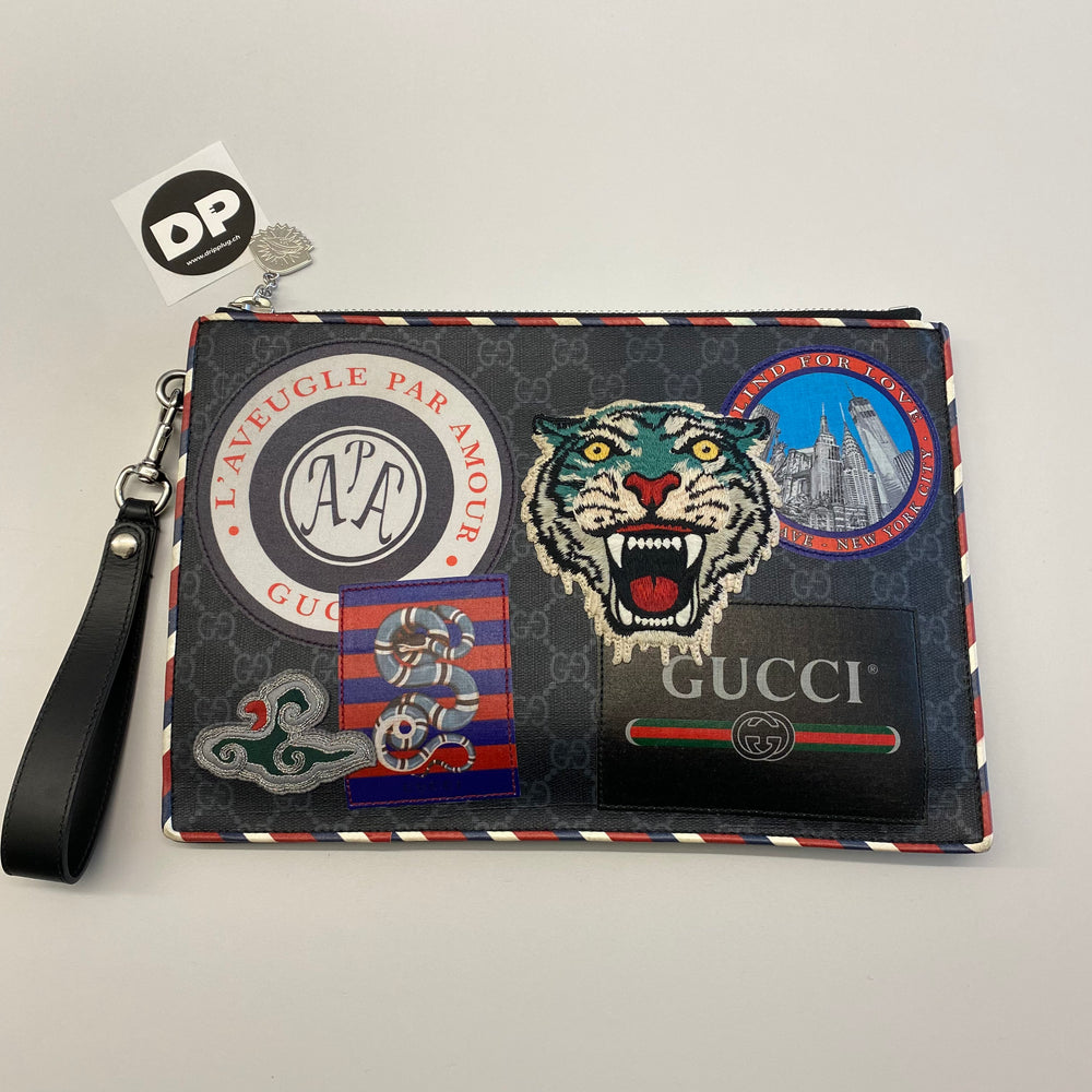 Gucci Black GG Supreme Canvas Night Courrier Clutch Bag