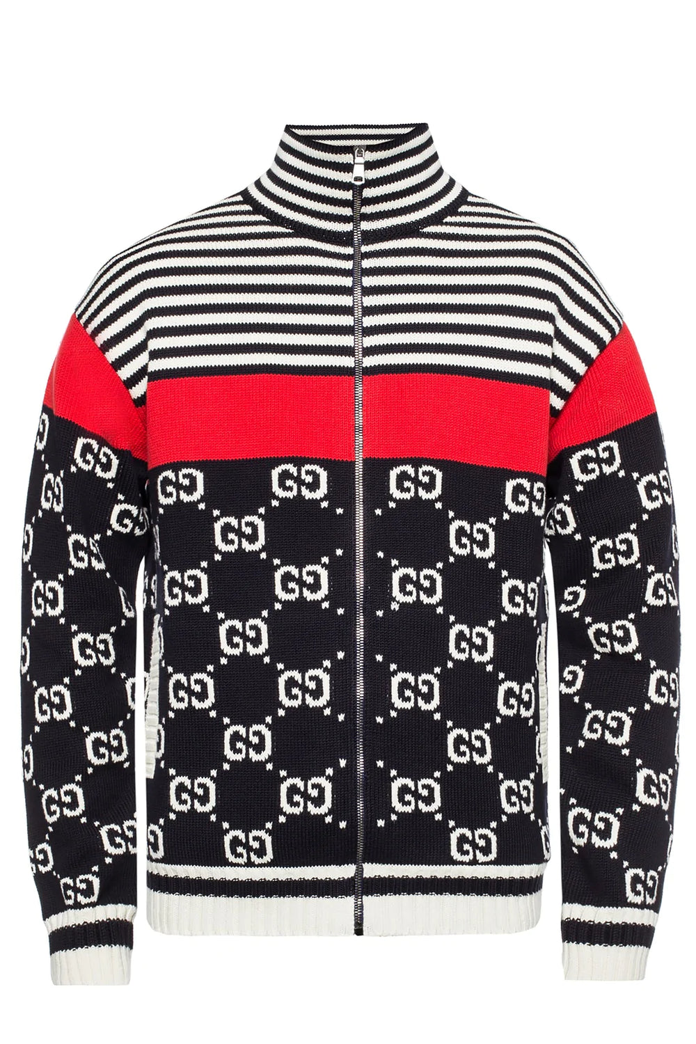 Gucci GG Supreme Cardigan en tricot rayé avec fermeture éclair