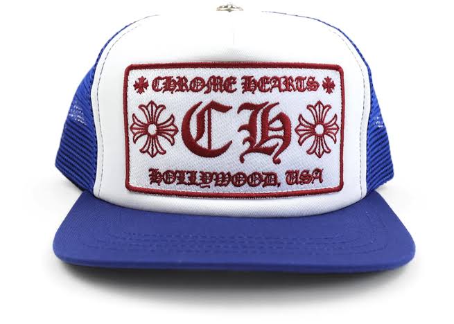 Chrome Hearts CH Hollywood Trucker Hat Bleu/Blanc