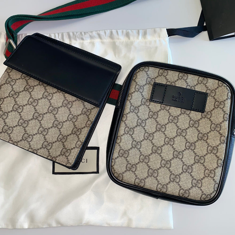 Gucci Belt Bag GG Supreme Web Waist Strap Black/Beige