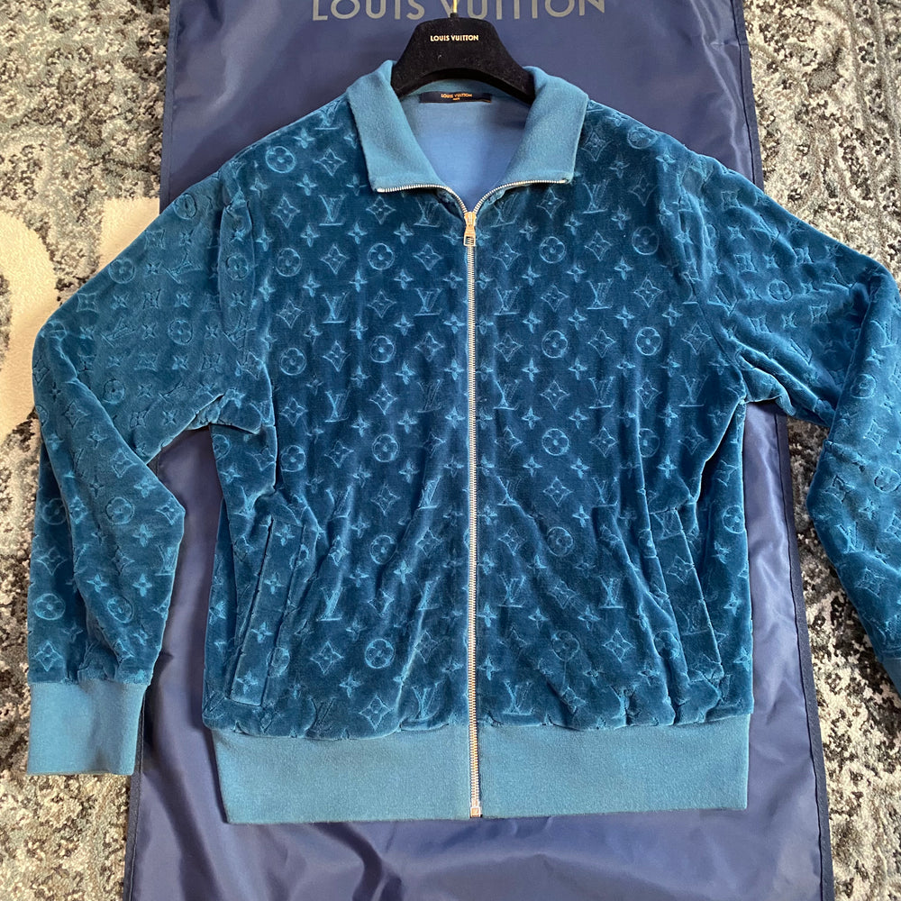 Louis Vuitton Monogram Velour Cotton Track Jacket Blu (Kim Jones 2018)