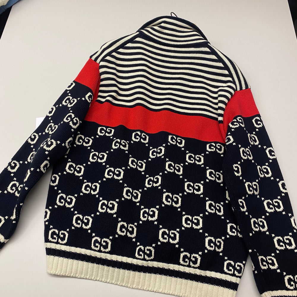 Gucci GG Supreme Striped Knit Cardigan with Zipper