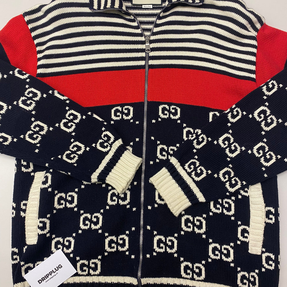 Gucci GG Supreme Striped Knit Cardigan with Zipper