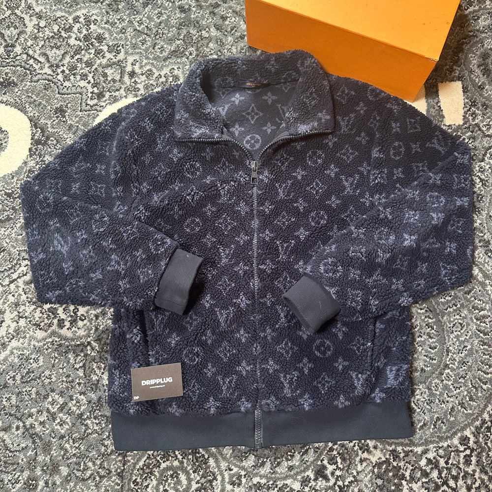 Louis Vuitton Monogram Jacquard Fleece Zip Jacket Black Grey