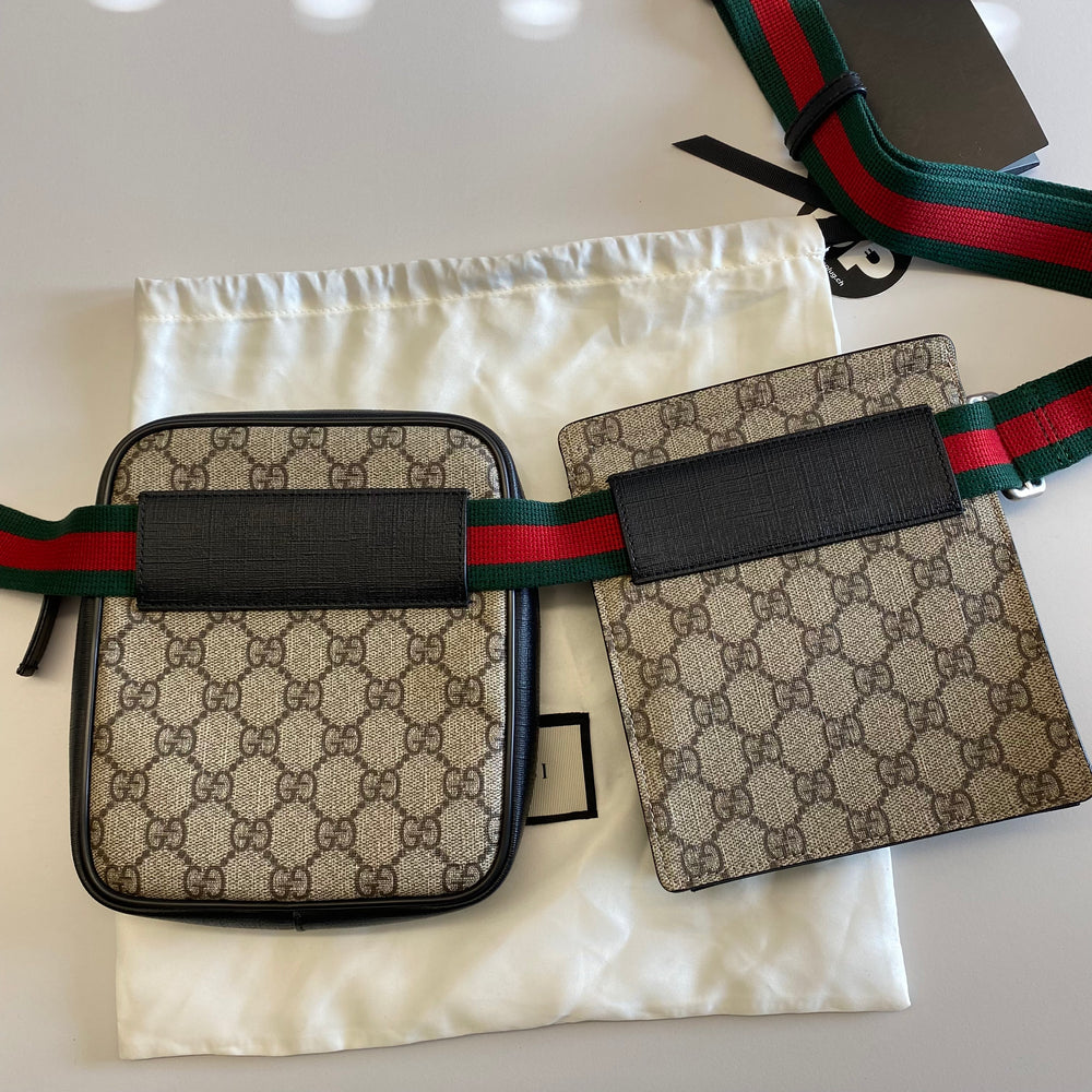 Gucci Belt Bag GG Supreme Web Waist Strap Black/Beige