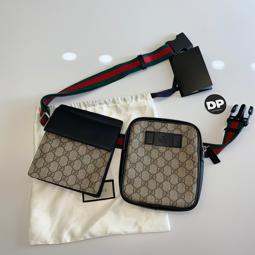 Gucci Belt Bag GG Supreme Web Waist Strap Black/Beige