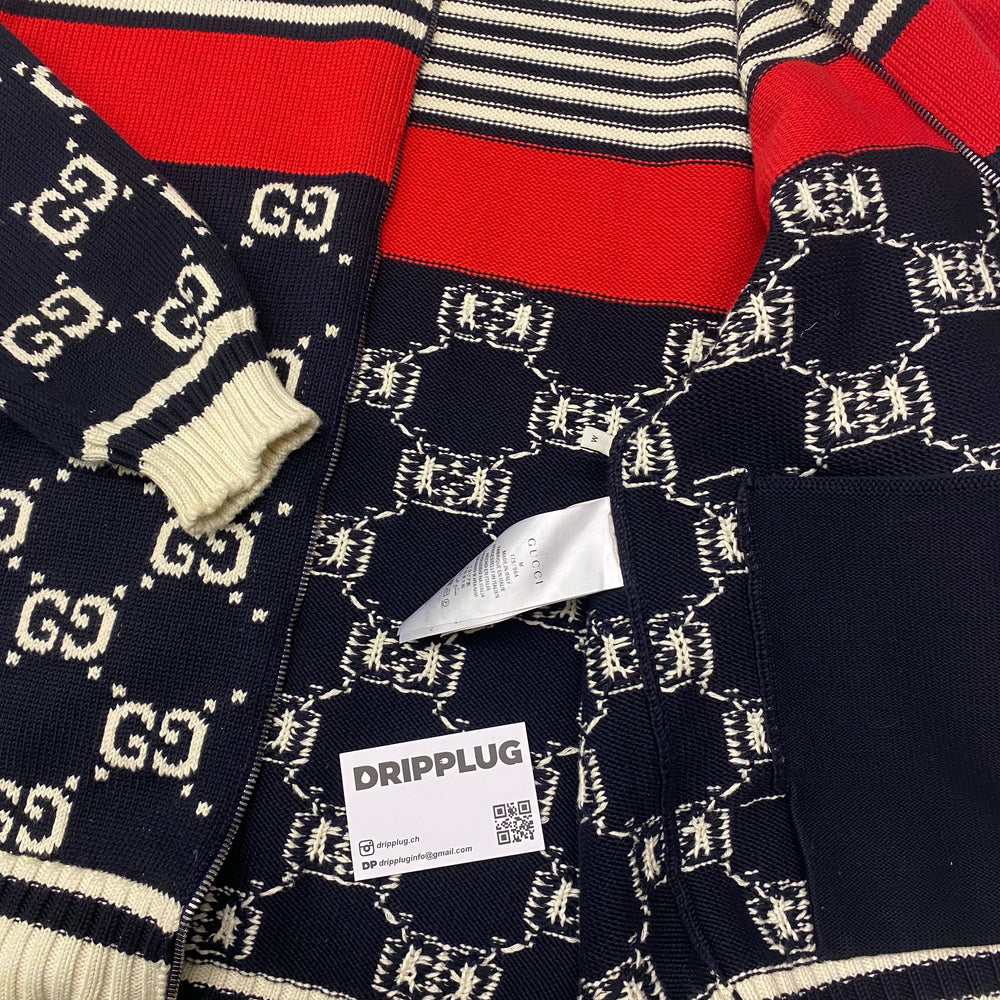 Gucci GG Supreme Cardigan en tricot rayé avec fermeture éclair