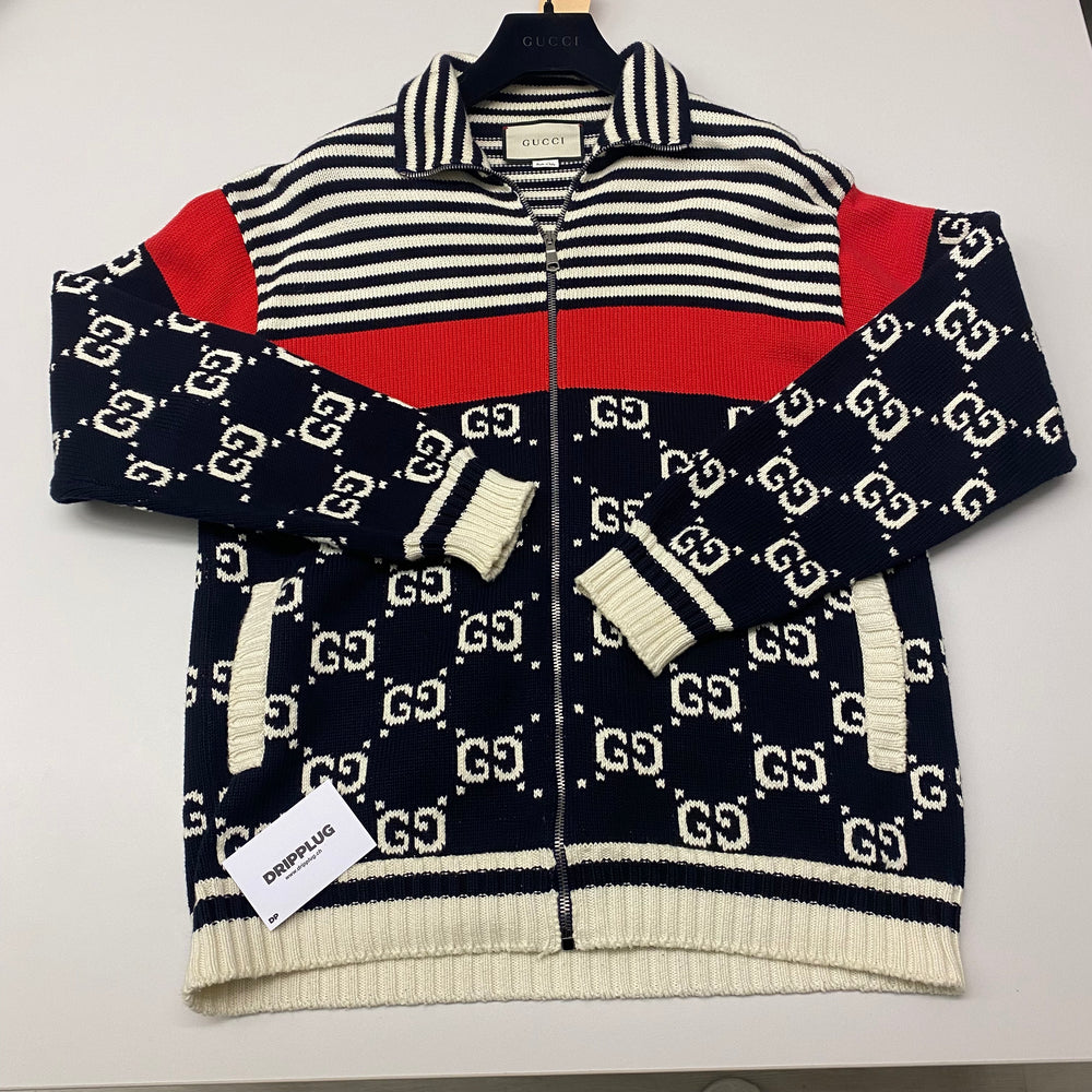 Gucci GG Supreme Cardigan en tricot rayé avec fermeture éclair